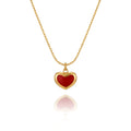 QIAOREN 13513 Dainty Solid Red Enamel Heart Pendant Necklace, Thin Gold Cable Chain Single Mini Love Charm Necklace