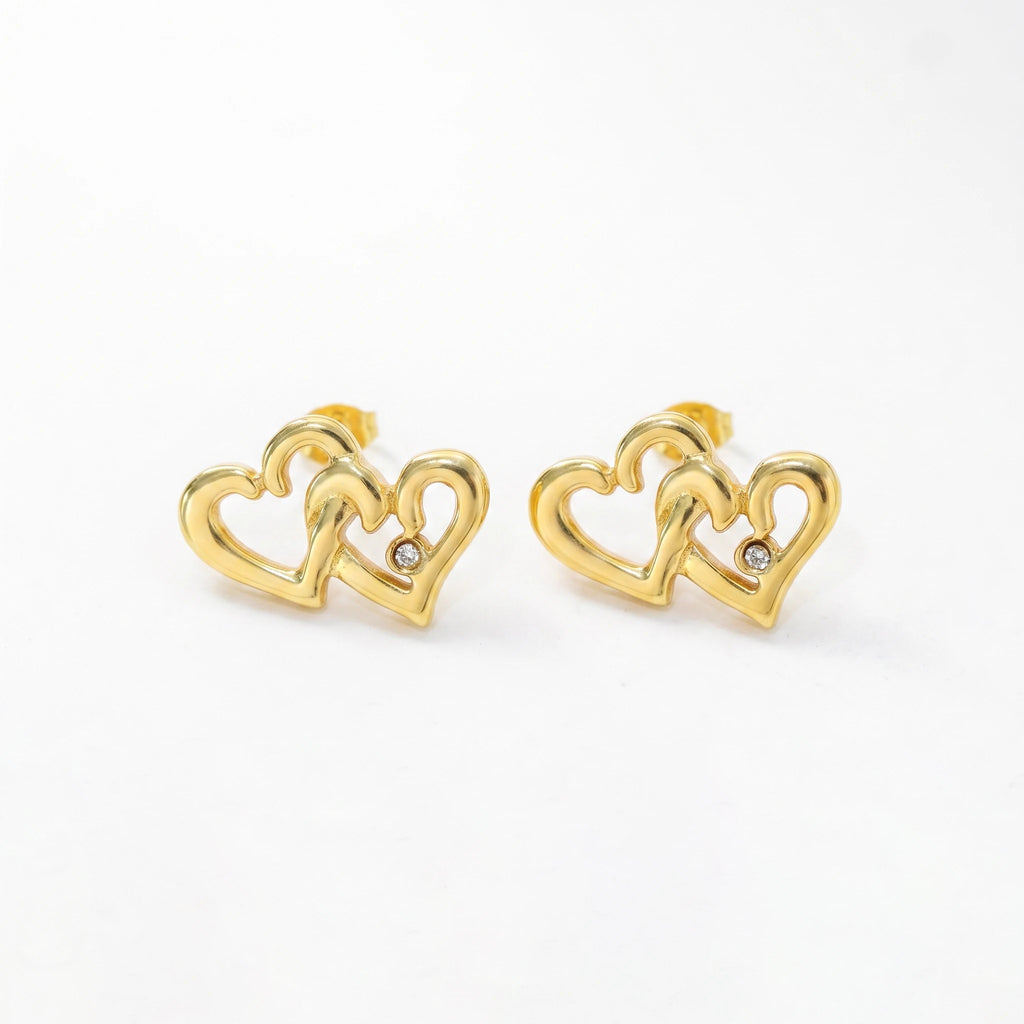 QIAOREN 12266 Trendy Double Interlocking Heart Stud Earrings 18K Gold Plated Stainless Steel Overlapping Love Jewelry Party