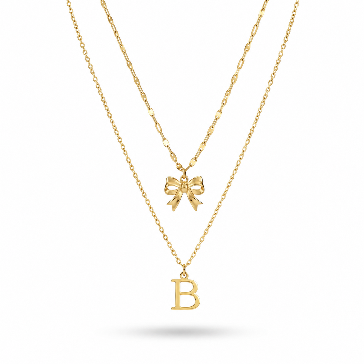 QIAOREN A-Z 26 Letter Bow Initial Necklace Stainless Steel Gold Silver Alphabet Pendant Custom Jewelry