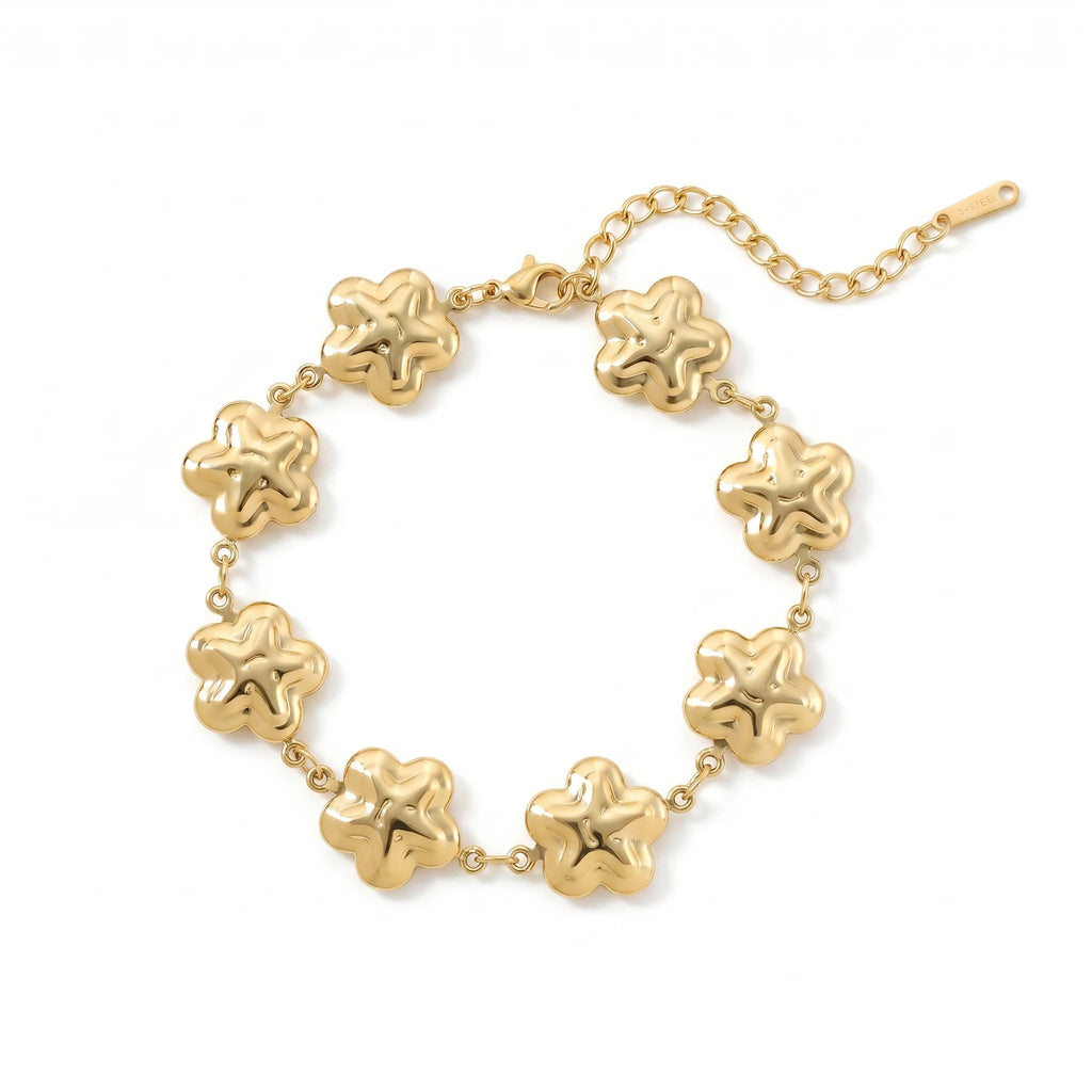 QIAOREN 12065 18K Gold Plated Stainless Steel Beaded Bracelet Zircon Adjustable Extension Chain Women's Elegant Daily Jewelry