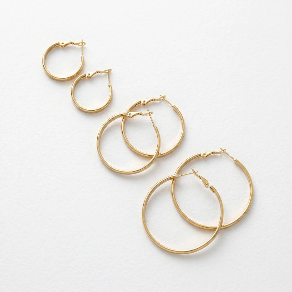QIAOREN 13211 Gold Plated Oval Hoop Earrings for Women Stainless Steel Lightweight Minimalist Everyday Fashion Jewelry
