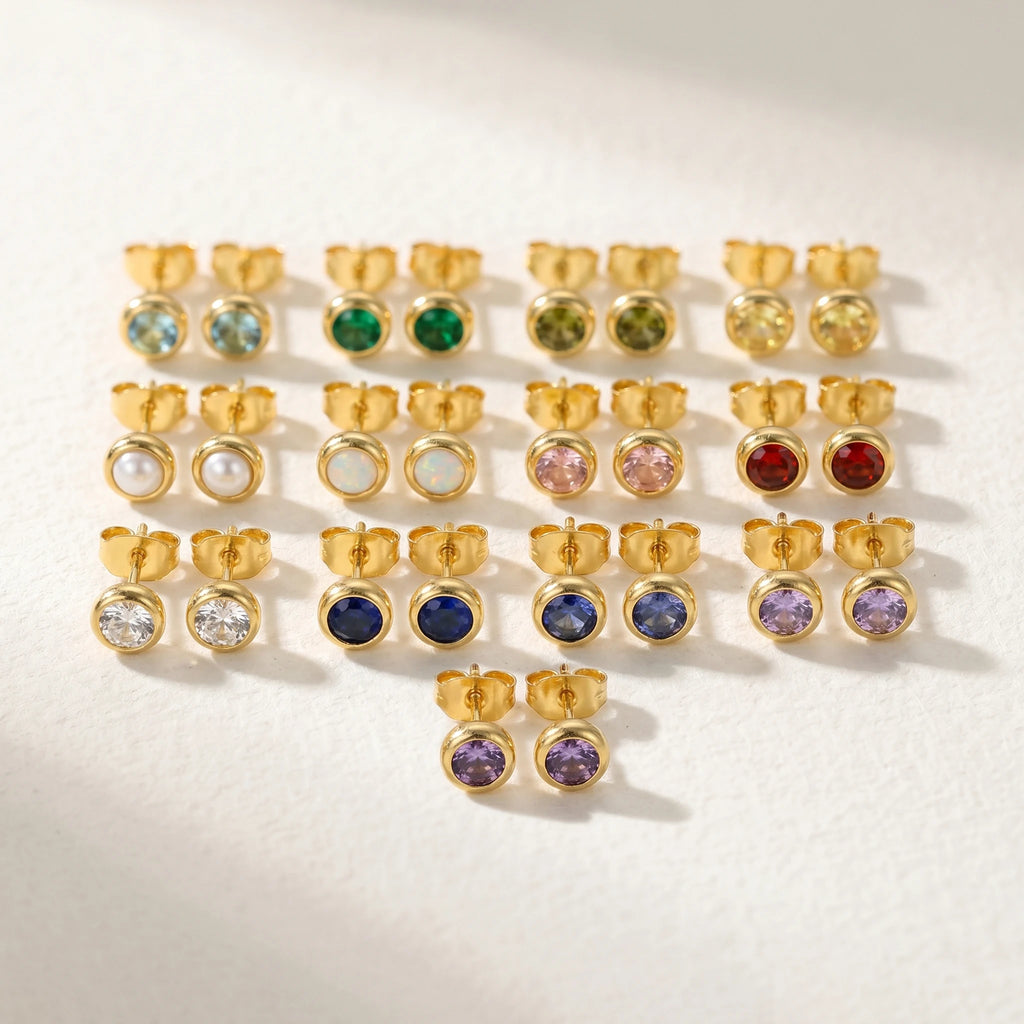 QIAOREN 12190-201 Multi-Color Birthstone Crystal Tiny Studs Hypoallergenic Daily Wear Jewelry Gift for Women