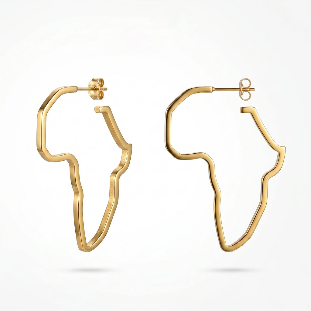 QIAOREN 10971 Ethnic Africa Outline Stud Earrings 18K Gold Plated Stainless Steel Women's Party Jewelry by Qiaoren