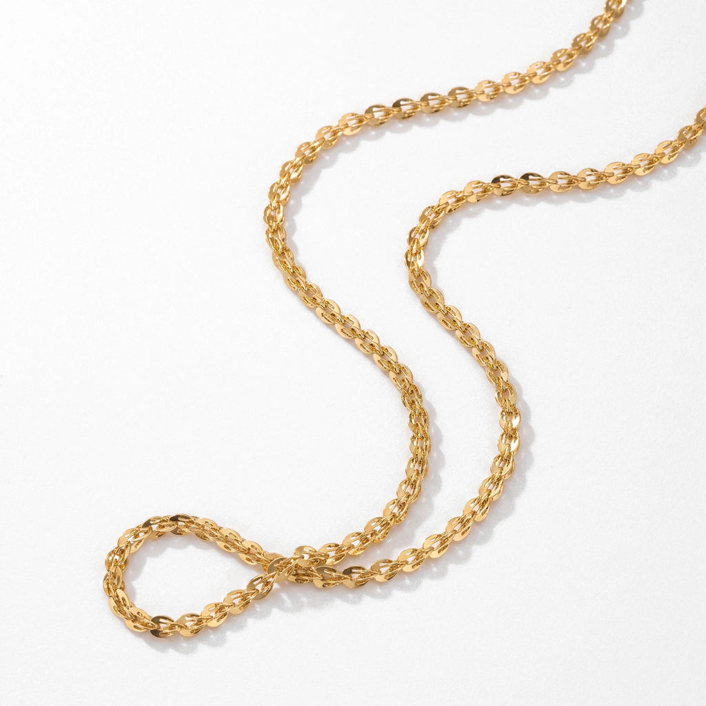 QIAOREN 13526 Simple Oval Link Cable Chain Necklace, Polished Thin Interlocking Oval Loop Gold Neck Chain Jewelry Gift