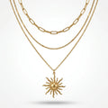 QIAOREN 10666 Ladies' Stainless Steel Necklace Pendant Gold-Plated Trendy Sun Pattern Multi-layer Geometric Link Design Inspired