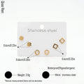 QIAOREN 14494 3 Pcs Clover Geometric Stainless Steel Hollow Circle Square Tiny Stud Earrings Set, Mini Cartilage Earrings