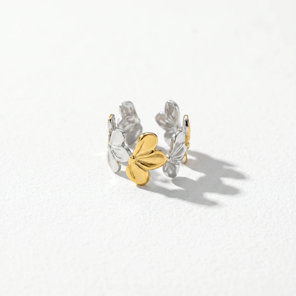 QIAOREN 12943-47 18K Gold Plated 316L Stainless Steel Two Tone Snake Star Adjustable Rings Set Tarnish Free Waterproof Jewelry