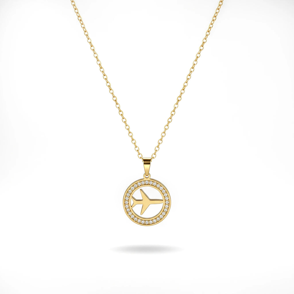 QIAOREN11926 Trendy Wanderlust Airplane Necklace Stainless Steel 18K Gold Plated Aircraft Pendant Travel Jewelry Women US EU