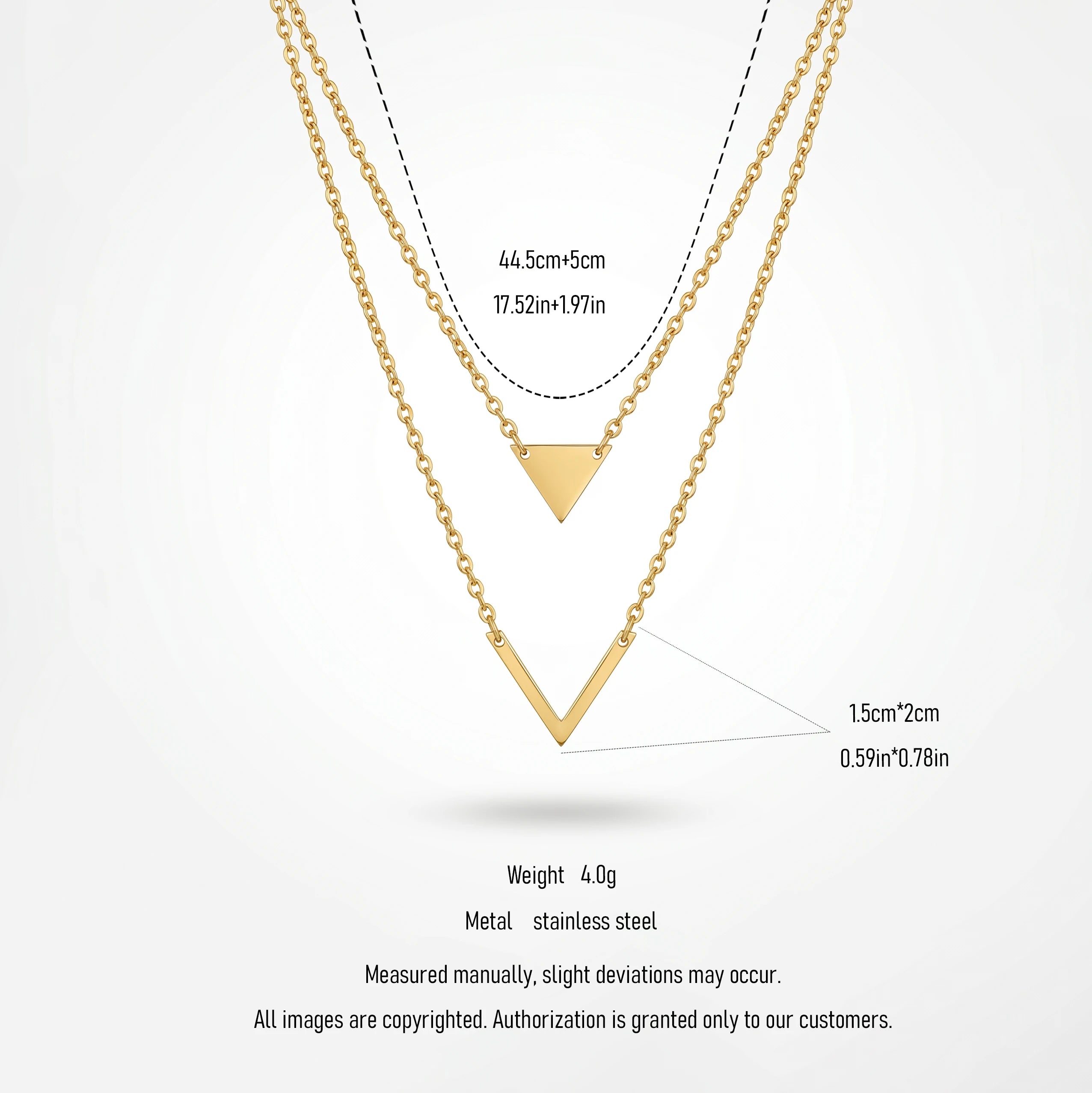 QIAOREN 11799 18K Gold Plated Stainless Steel Tarnish-Resistant Geometric Double Layer Triangle & Chevron Necklace