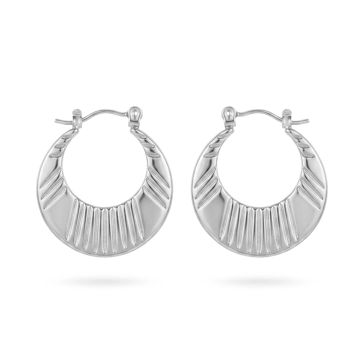 QIAOREN 12536 Elegant Quiet Luxury French Retro Ribbed Hoops Gold Stainless Steel Large Puffy Crescent Jewelry EU