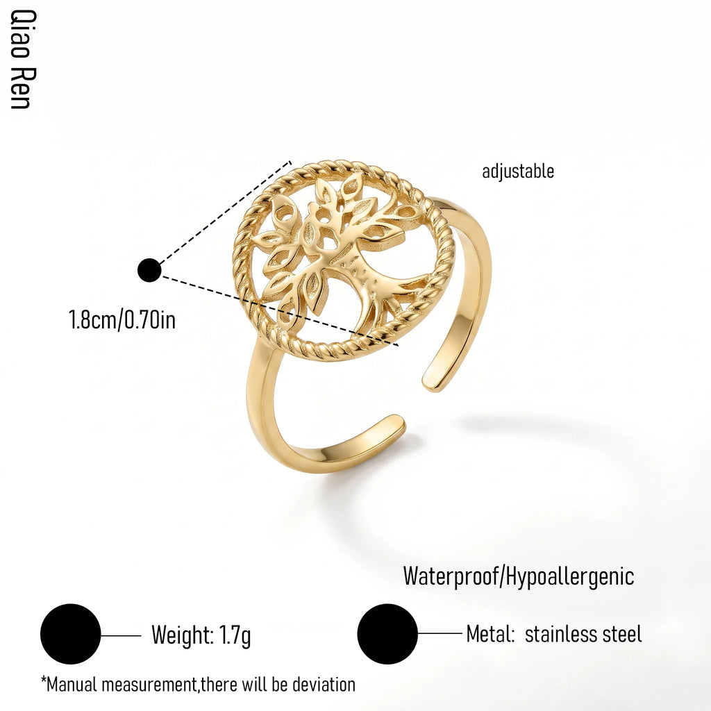 QIAOREN 14239-50 Vintage Textured Gold Open Cuff Ring Set, Hippie Bohemian Stackable Adjustable Rings for Women