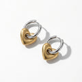 QIAOREN 11204 Two Tone Heart Hoop Earrings Stainless Steel Gold Silver Linked Hoop Earrings Trendy Minimalist Jewelry Women