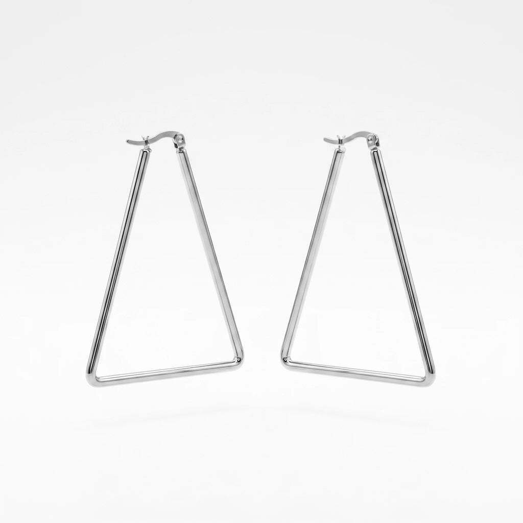 QIAOREN 12332 Waterproof Tarnish Free Triangle Hoop Earrings Gold Stainless Steel Sleek 3-Sided Triangular Latchback Hoops US EU