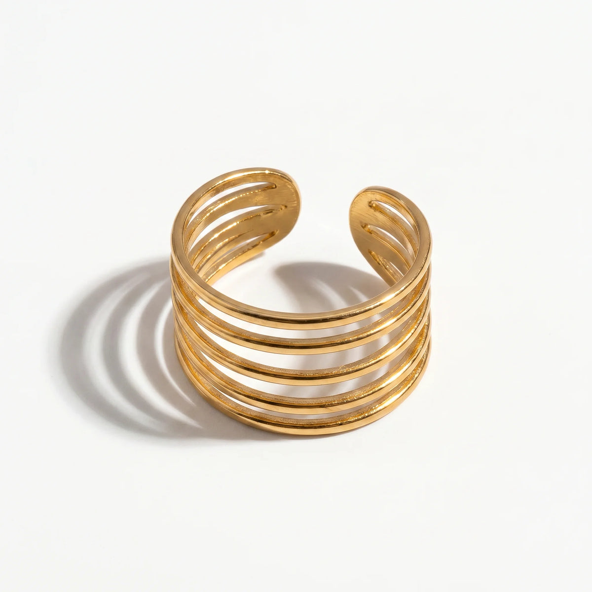 QIAOREN Stainless Steel Stackable Rings Set PVD Gold Plated Adjustable Open Ring Jewelry for Women