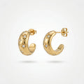 QIAOREN 12430 Tarnish Free Celestial Star Dome Earrings 18K Gold Plated Stainless Steel Puffy Flush Set Zircon Letter