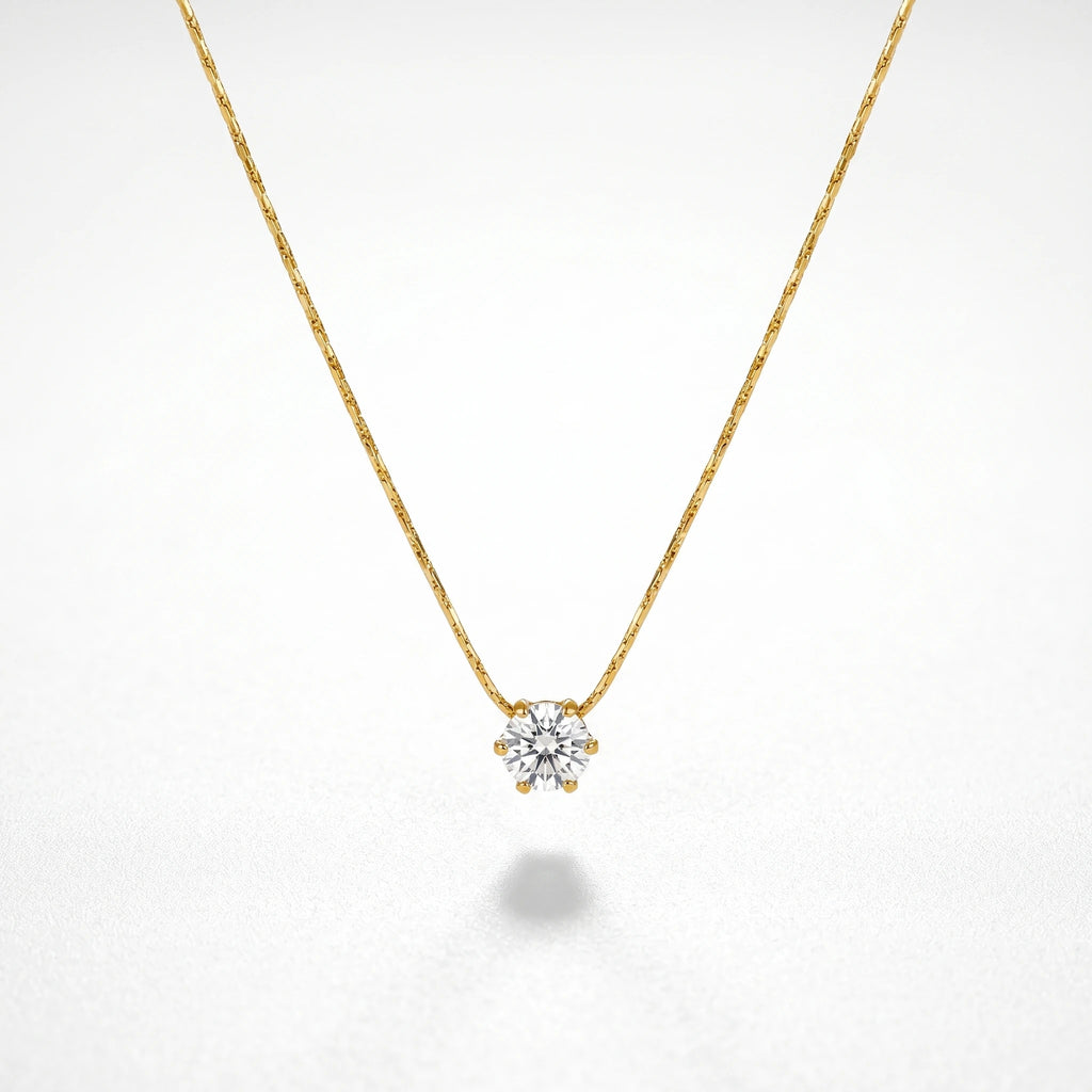 QIAOREN 13169 Stainless Steel Round Cut CZ Solitaire Necklace Gold Plated Minimalist Dainty Pendant Jewelry for Women