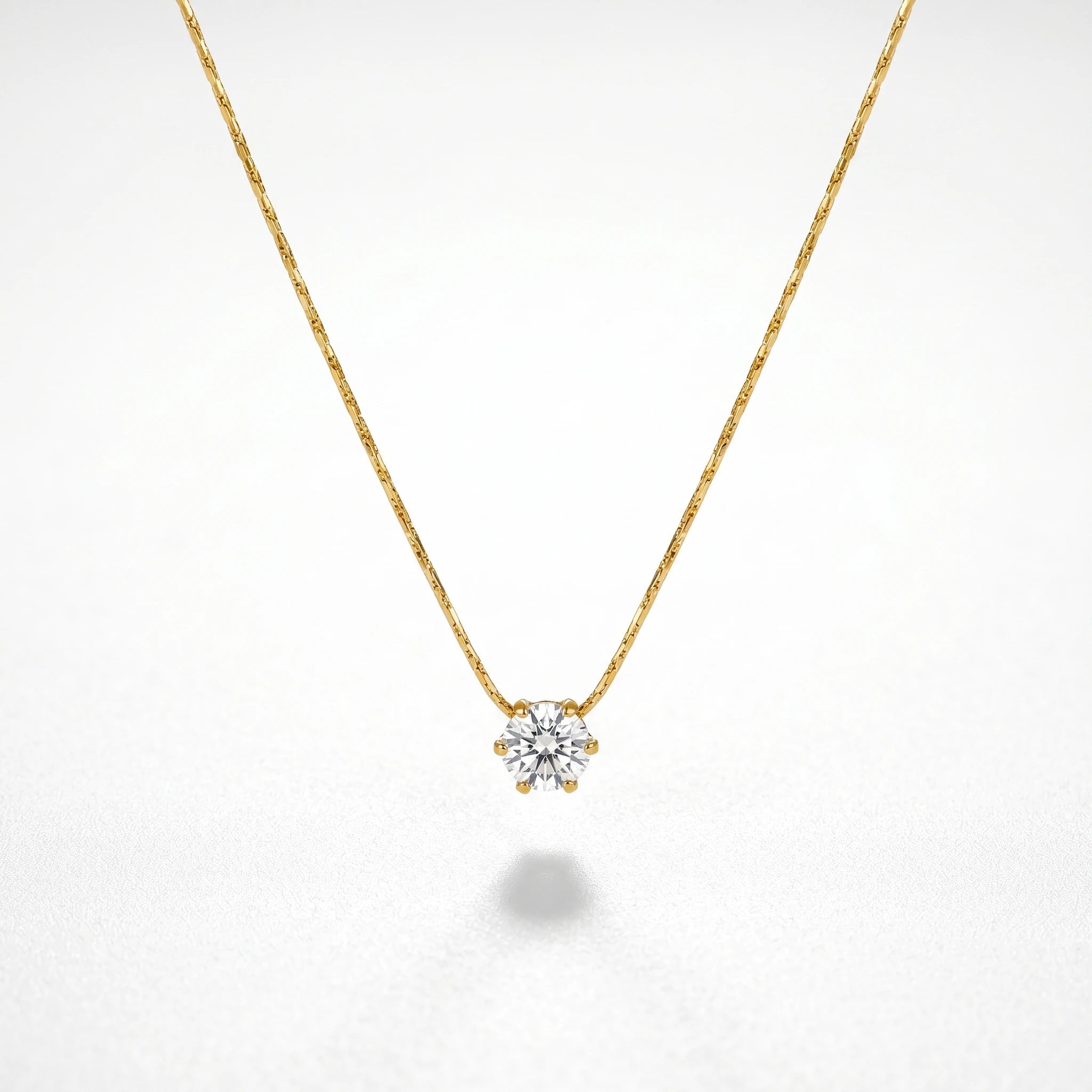 QIAOREN 13169 Stainless Steel Round Cut CZ Solitaire Necklace Gold Plated Minimalist Dainty Pendant Jewelry for Women