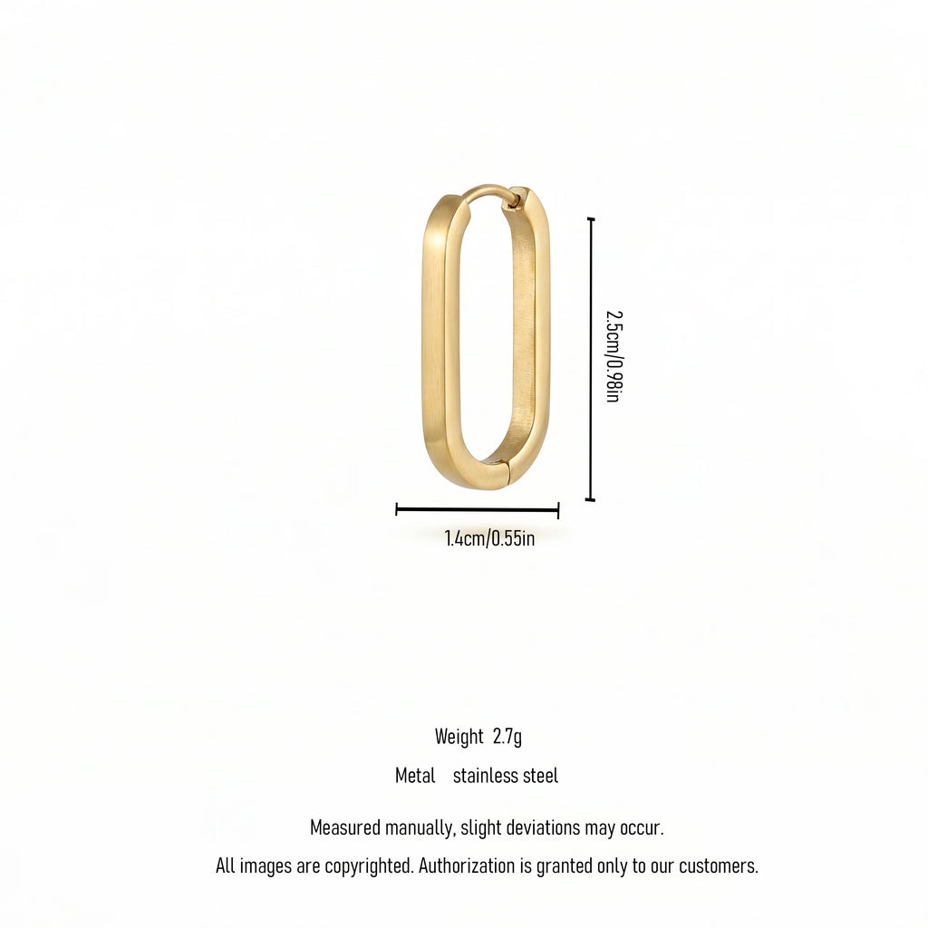 QIAOREN 12605 Matte Finish Elongated Oval Ear Buckle  Stainless Steel 18K Gold Huggie Hoops Anti-allergy Minimal Accessory