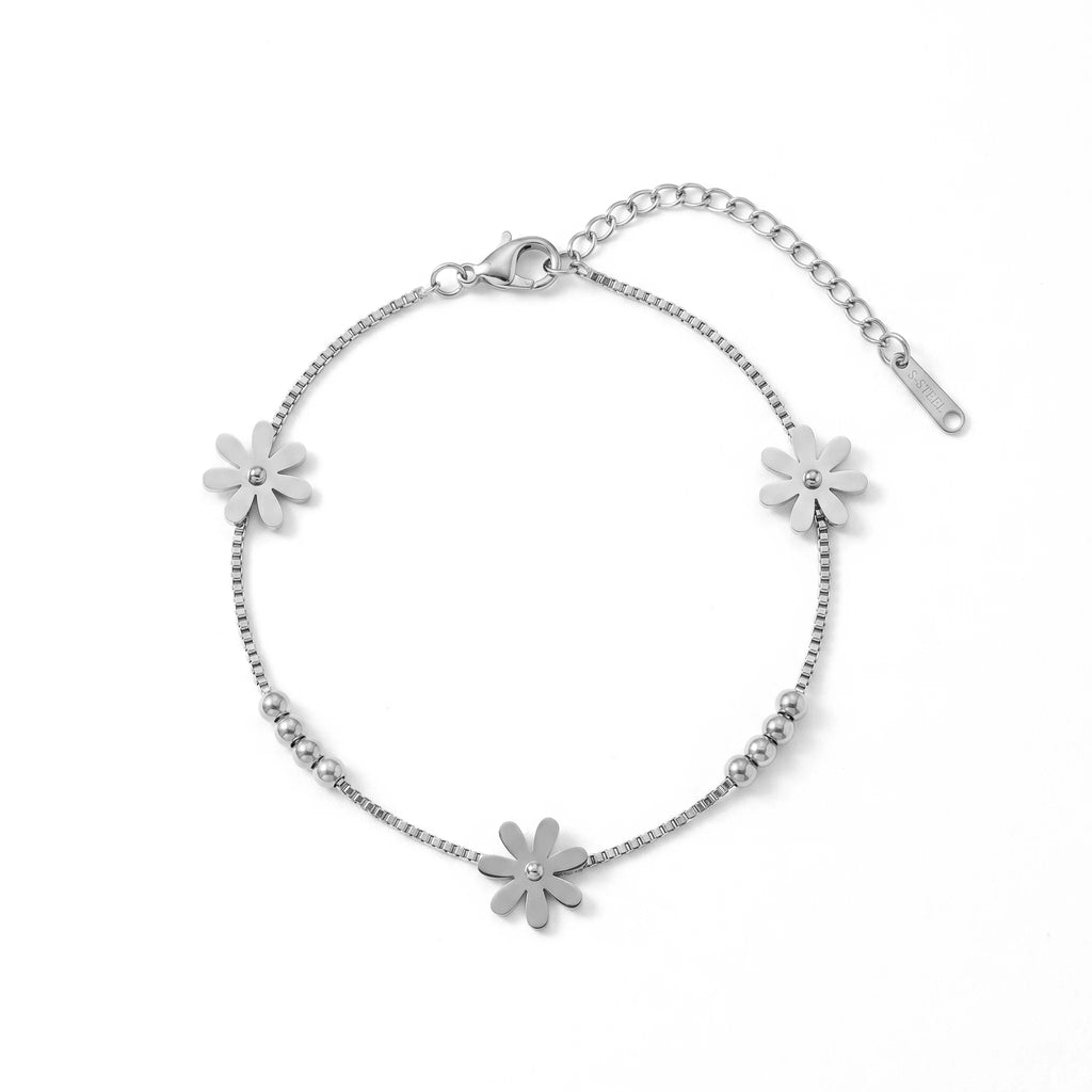 QIAOREN 11946 Elegant Boho Daisy Charm Bracelet Gold Stainless Steel Box Chain Beaded Floral Jewelry for Women EU US Hot Sell