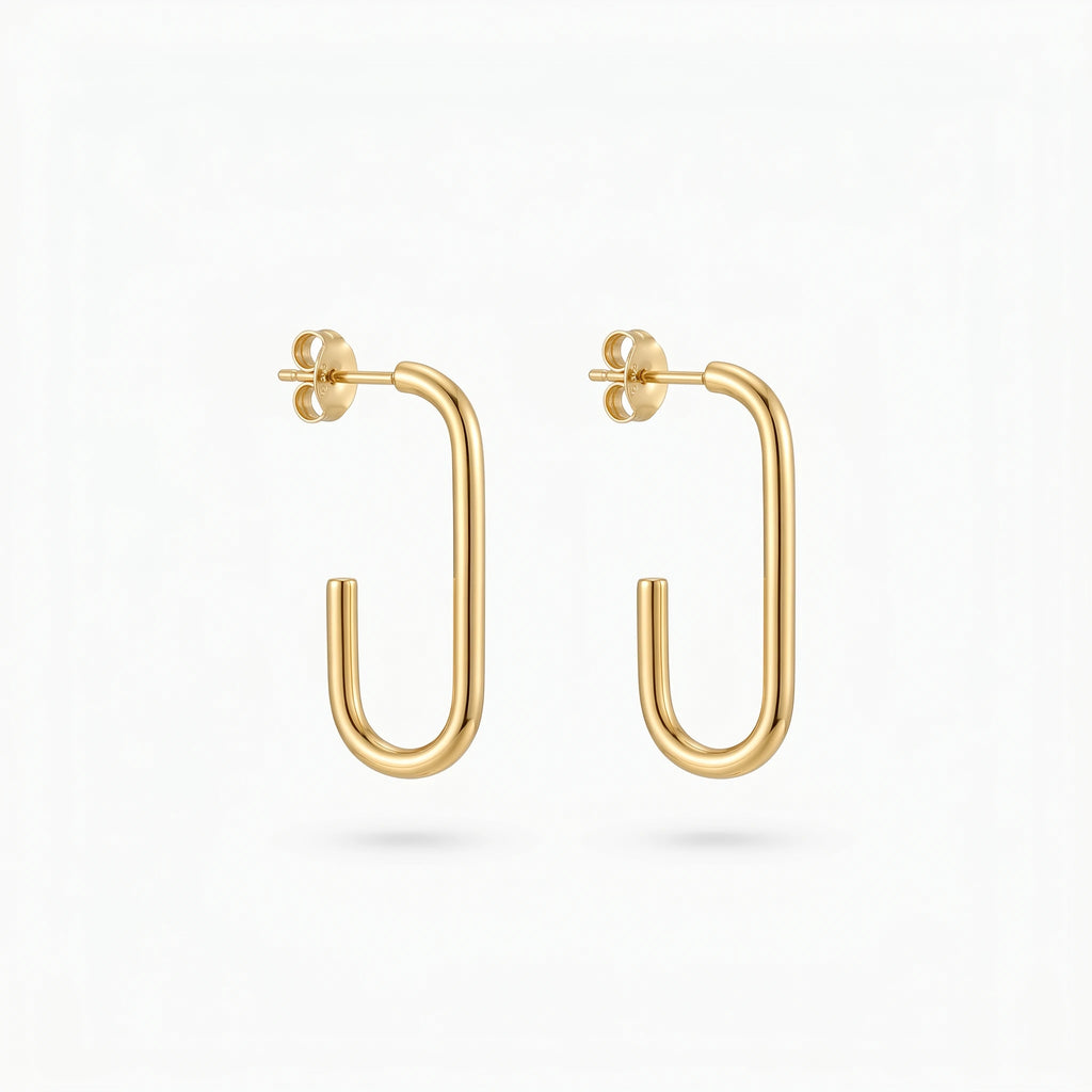 QIAOREN 12491 Elegant Quiet Luxury Sleek Paperclip Link Hoops Gold Stainless Steel Architectural Statement Jewelry