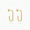 QIAOREN 12491 Elegant Quiet Luxury Sleek Paperclip Link Hoops Gold Stainless Steel Architectural Statement Jewelry