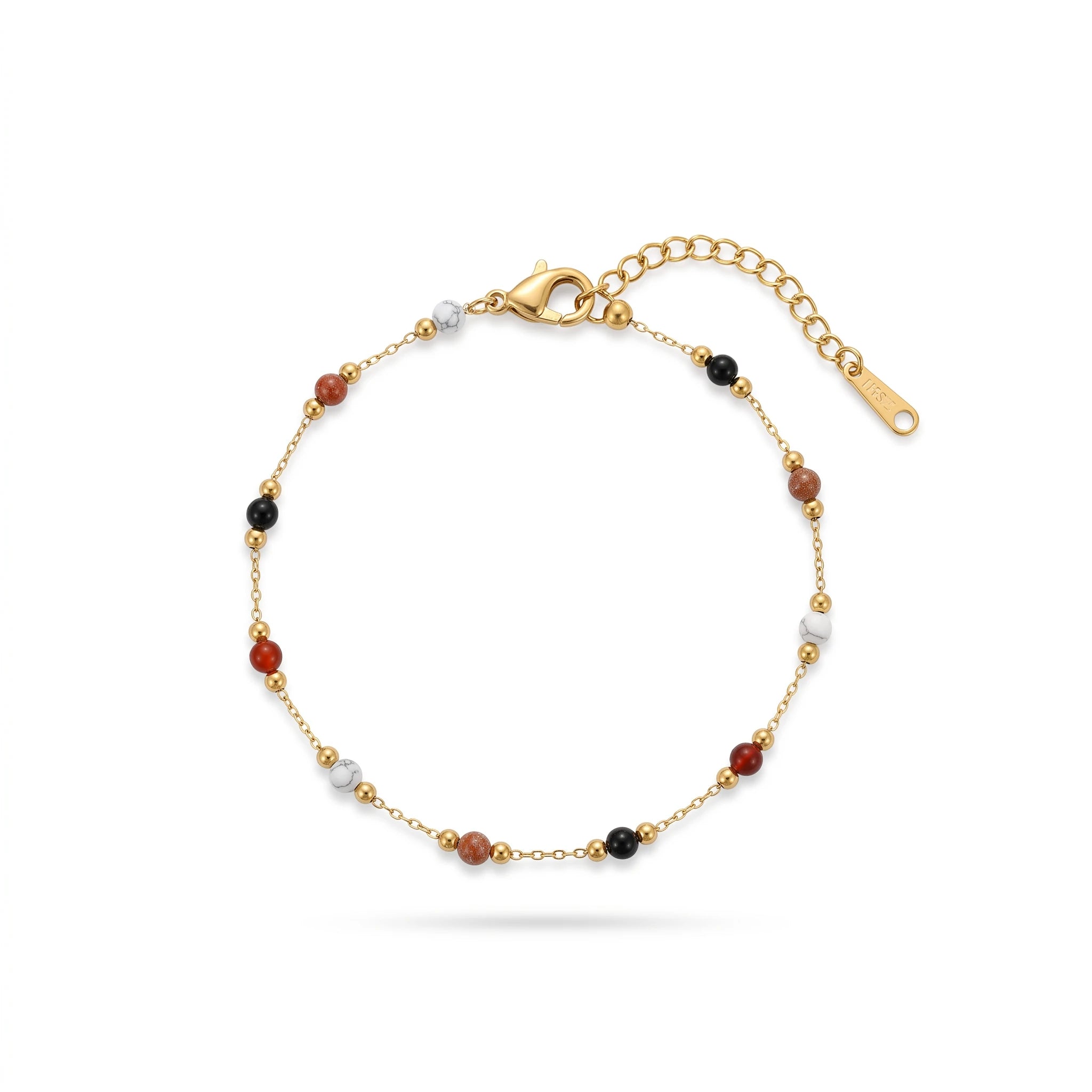 QIAOREN 13291 Gold Plated Stainless Steel Natural Stone Beaded Bracelet Colorful Gemstone Dainty Layering Jewelry for Women