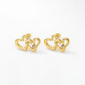 QIAOREN 12266 Trendy Double Interlocking Heart Stud Earrings 18K Gold Plated Stainless Steel Overlapping Love Jewelry Party