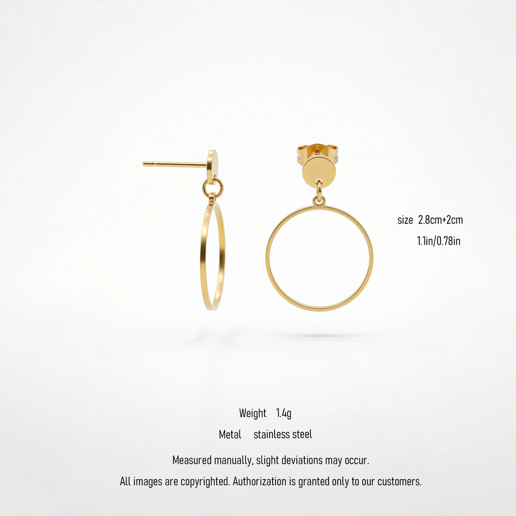 QIAOREN 10835 Waterproof Stainless Steel Circle Hoop Earrings Gold Plated Minimalist Jewelry