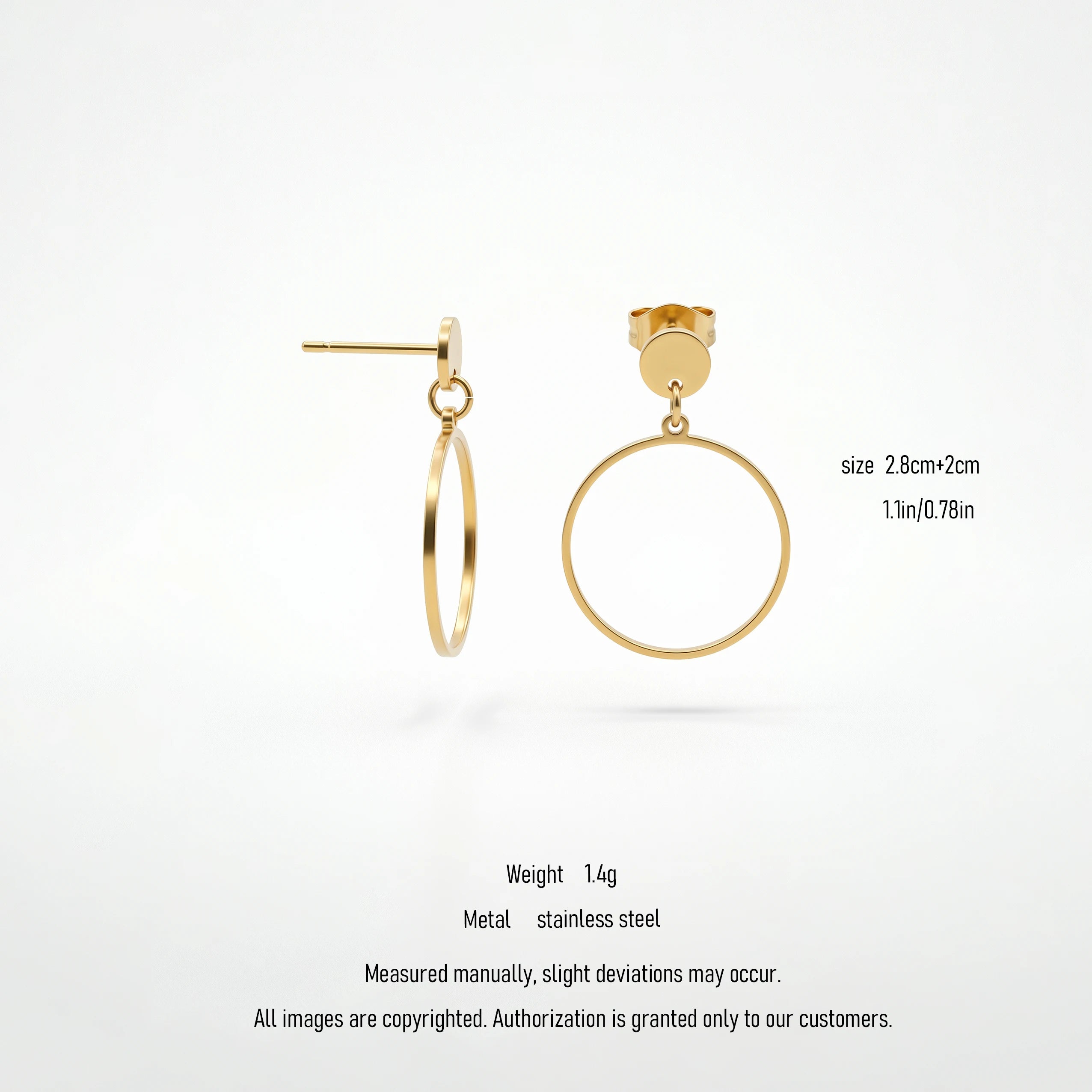 QIAOREN 10835 Waterproof Stainless Steel Circle Hoop Earrings Gold Plated Minimalist Jewelry