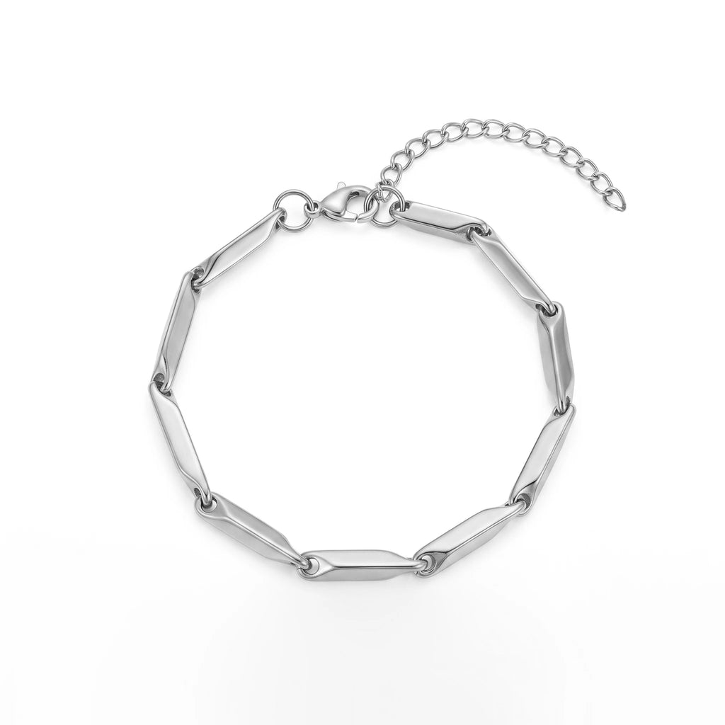 QIAOREN 11439 Sleek Minimalist Twisted Bar Link Bracelet 18K Gold Plated Stainless Steel Daily Wear Jewelry