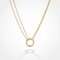 QIAOREN 13464 Circle Pendant Necklace with Ball Bead Chain & Paperclip Link Chain, Minimalist Layering Neck Jewelry Gift