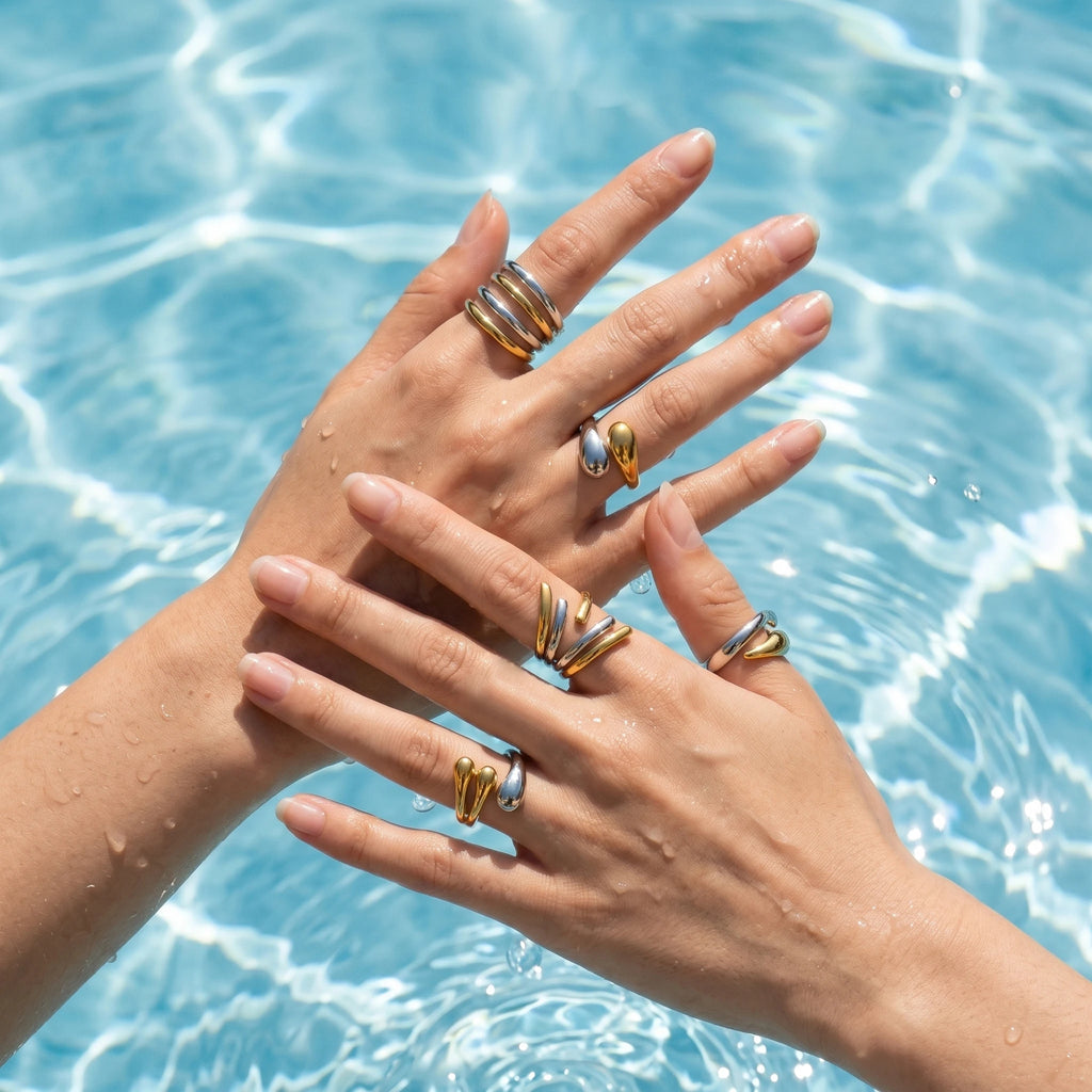 QIAOREN 12998-01 Gold Silver Plated Adjustable Open Stack Ring Set for Women Minimalist Geometric Statement Rings