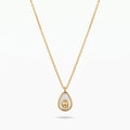 QIAOREN 13536 Dainty Teardrop White Shell Inlay Pendant Necklace with Solid Oval Gold Center Charm, Thin Cable Chain Necklace