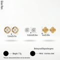 QIAOREN 14451 3 Pair Gold Stainless Steel Stud Earrings, White Quartz Clover, Round CZ & Textured Clover Studs
