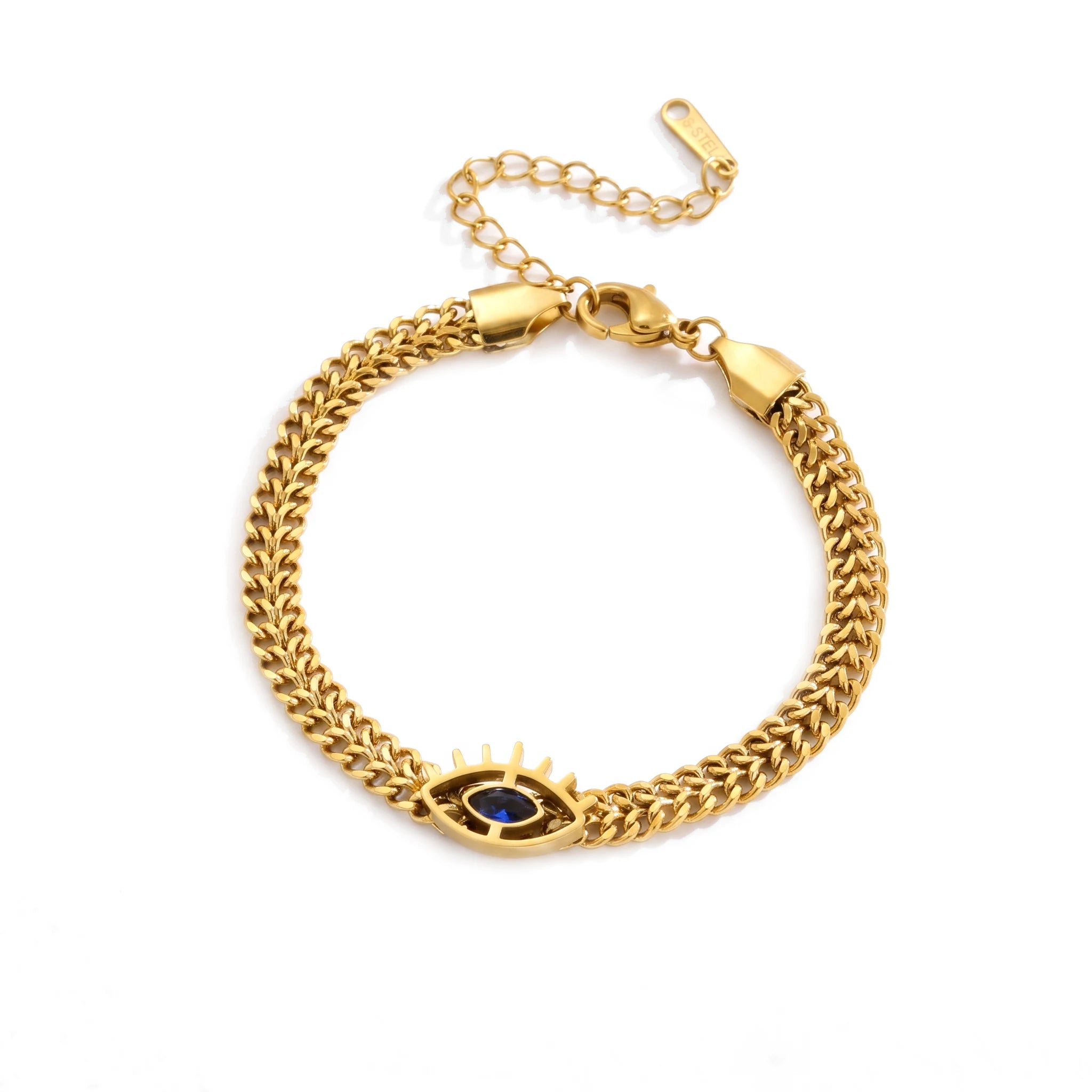 QIAOREN 14002 Matte Gold Link Chain Bracelet with Extension Adjuster, Stainless Steel Minimalist Rectangular Wrist