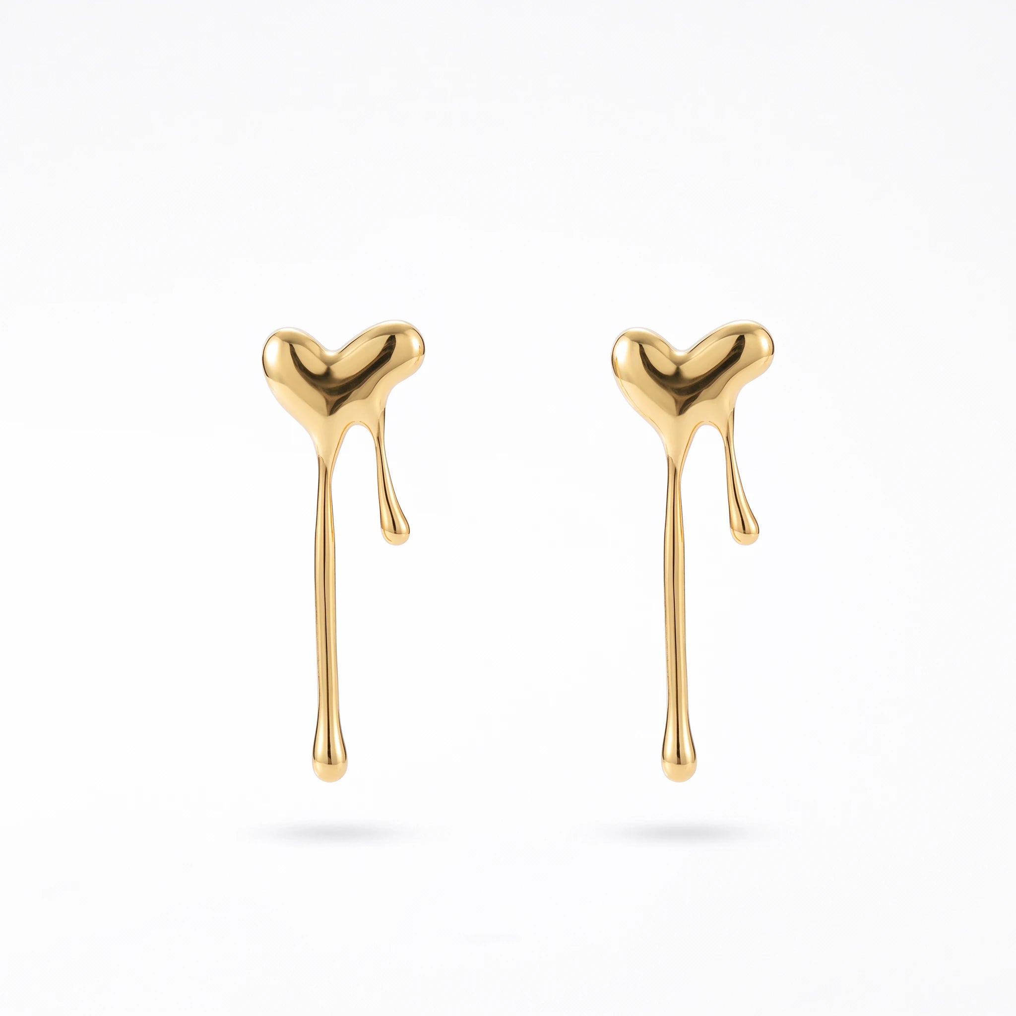 QIAOREN 13263 Gold Tone Liquid Melting Heart Drop Earrings Smooth Polished Long Drip Love Shape Dangle Studs Abstract Trendy