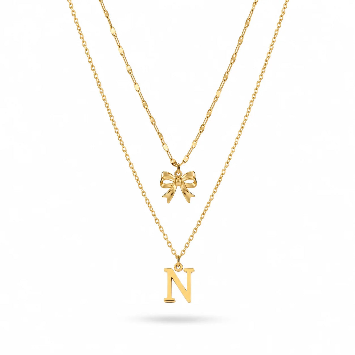 QIAOREN A-Z 26 Letter Bow Initial Necklace Stainless Steel Gold Silver Alphabet Pendant Custom Jewelry
