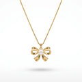 QIAOREN 13938 Thin Box Snake Chain Pendant Necklace with Polished Bow Knot Charm & Center Smooth White Pearl Inlay