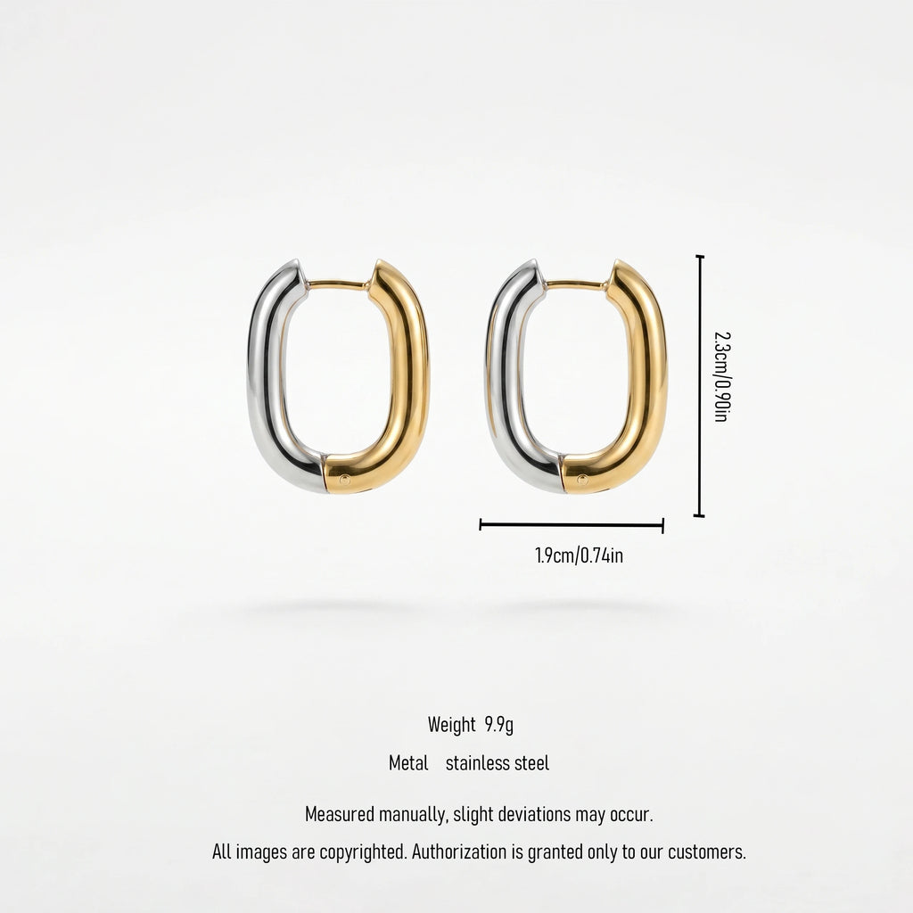QIAOREN 12451 Niche Mixed Metal Two Color U Shape Hoop Earrings Stainless Steel PVD Plated No Fade Glossy Chunky Ear Rings Gift