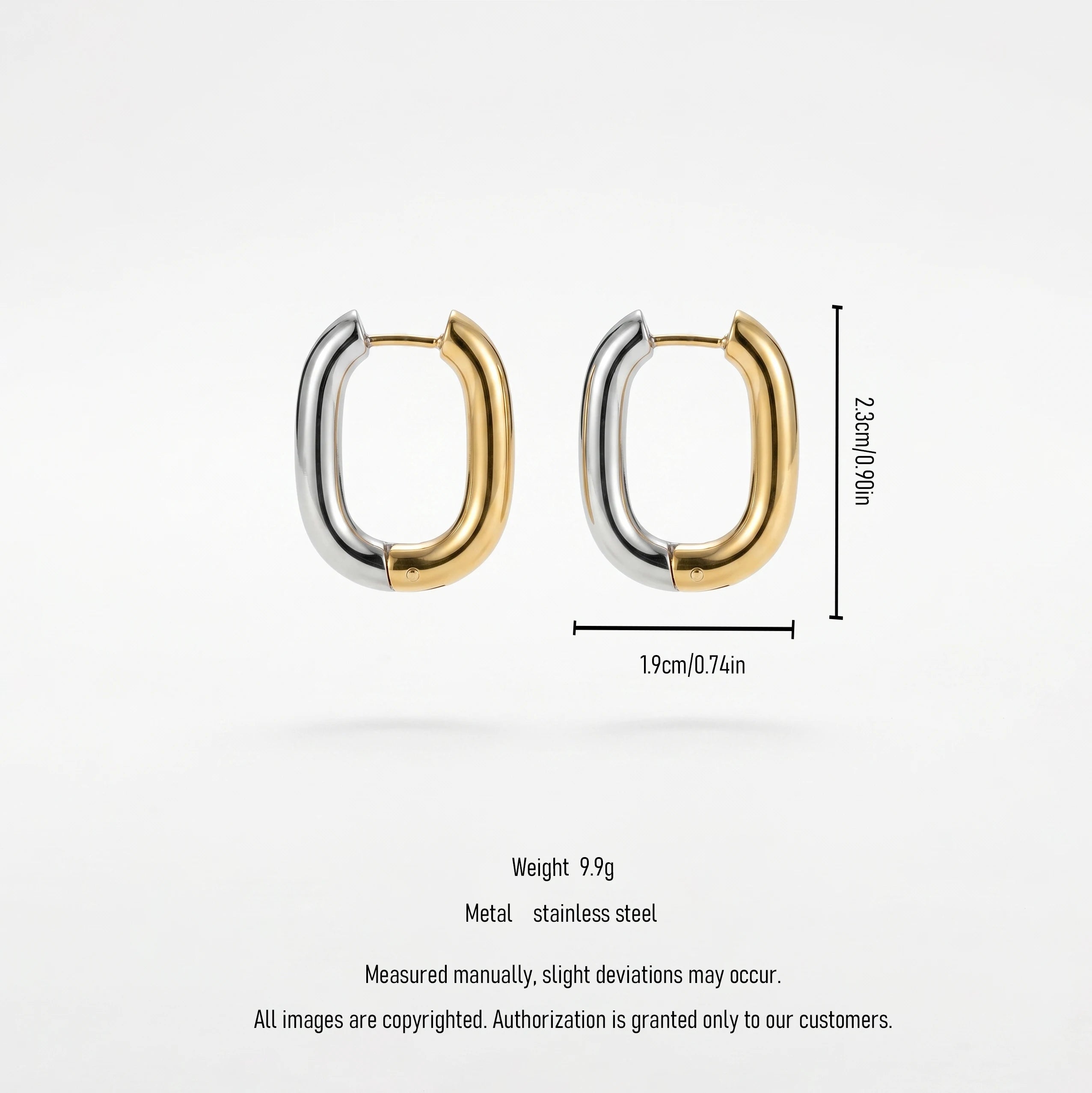 QIAOREN 12451 Niche Mixed Metal Two Color U Shape Hoop Earrings Stainless Steel PVD Plated No Fade Glossy Chunky Ear Rings Gift