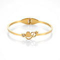 QIAOREN 13660 Spring Thin Wire Cuff Bangle with Hollow Intertwined Heart & Tiny Star Charms, Single Side Round Zircon