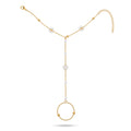 QIAOREN 10761 Boho Style Stainless Steel Flower Pearl Hand Harness Bracelet Gold Plated Finger Chain for Women