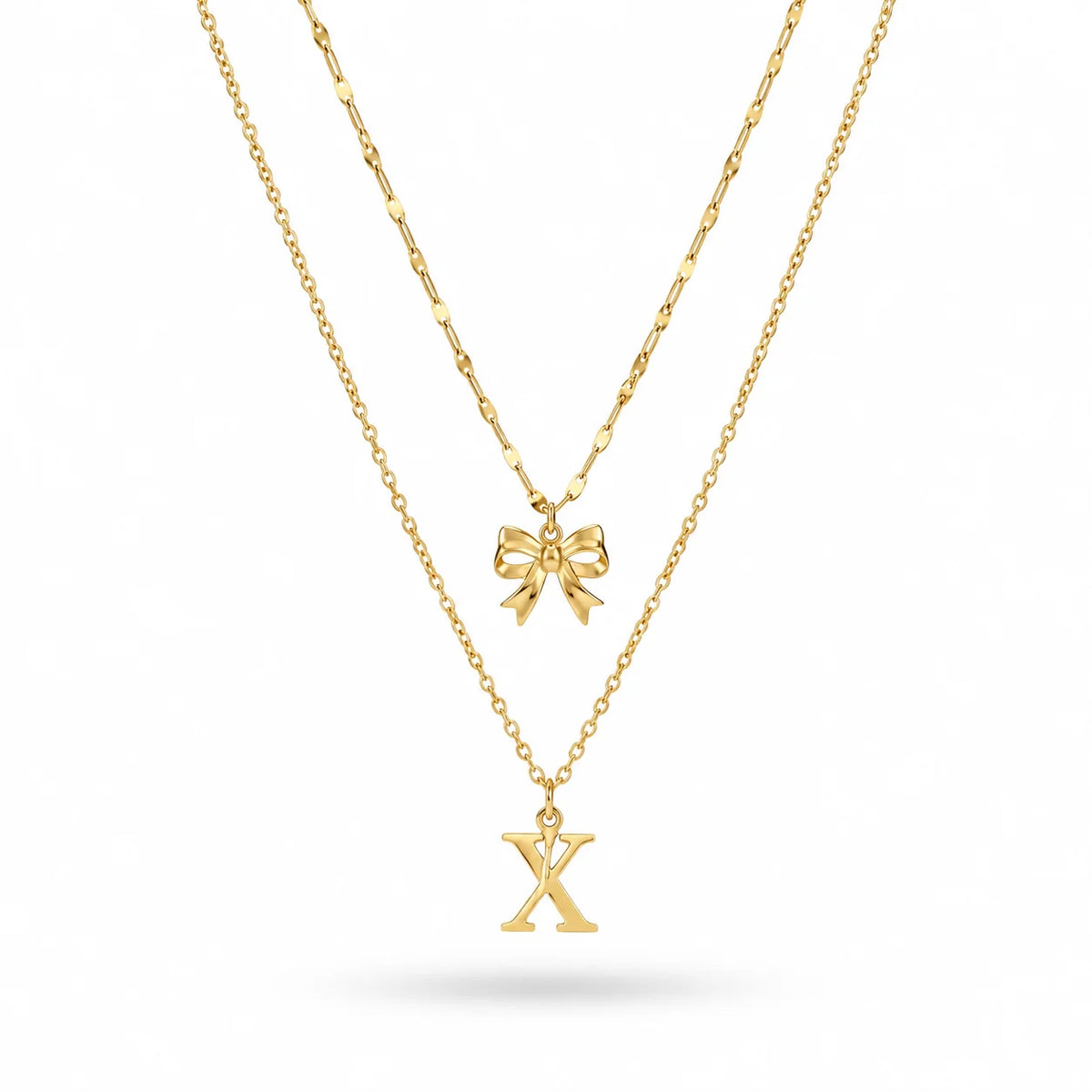 QIAOREN A-Z 26 Letter Bow Initial Necklace Stainless Steel Gold Silver Alphabet Pendant Custom Jewelry