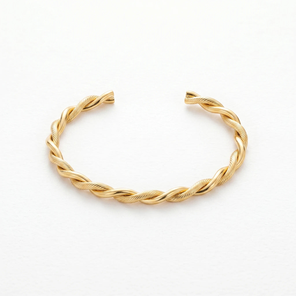 QIAOREN 12679 18K Gold Plated Stainless Steel Twisted Cuff Bracelet Adjustable Open Bangle Waterproof Tarnish Free WomenJewelry