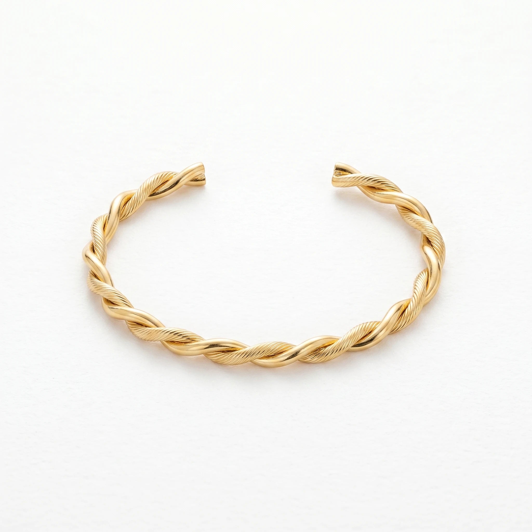 QIAOREN 12679 18K Gold Plated Stainless Steel Twisted Cuff Bracelet Adjustable Open Bangle Waterproof Tarnish Free WomenJewelry