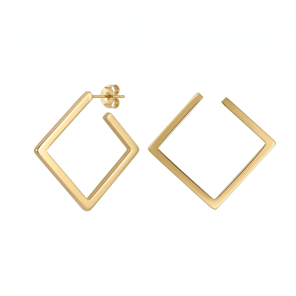 QIAOREN 11196 Geometric Hollow Square Earrings Gold Stainless Steel Minimalist Statement Stud Earrings for Women