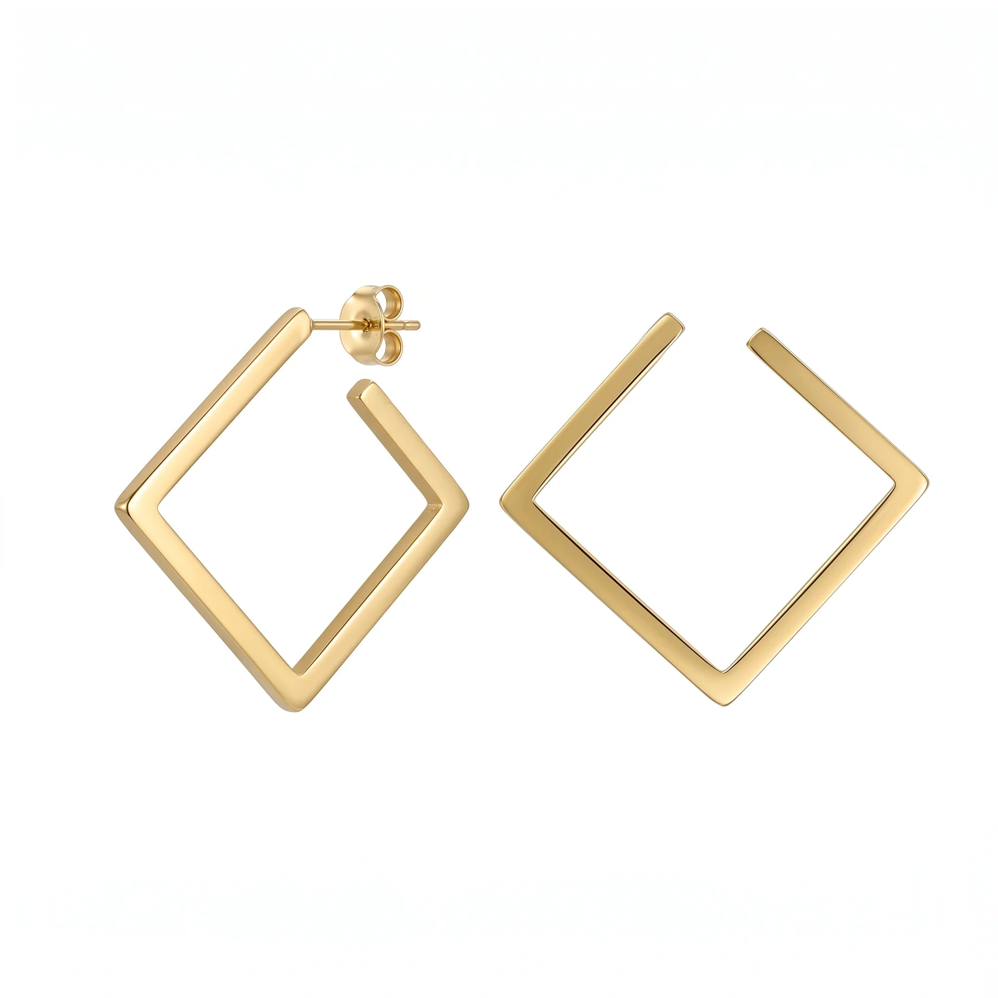 QIAOREN 11196 Geometric Hollow Square Earrings Gold Stainless Steel Minimalist Statement Stud Earrings for Women