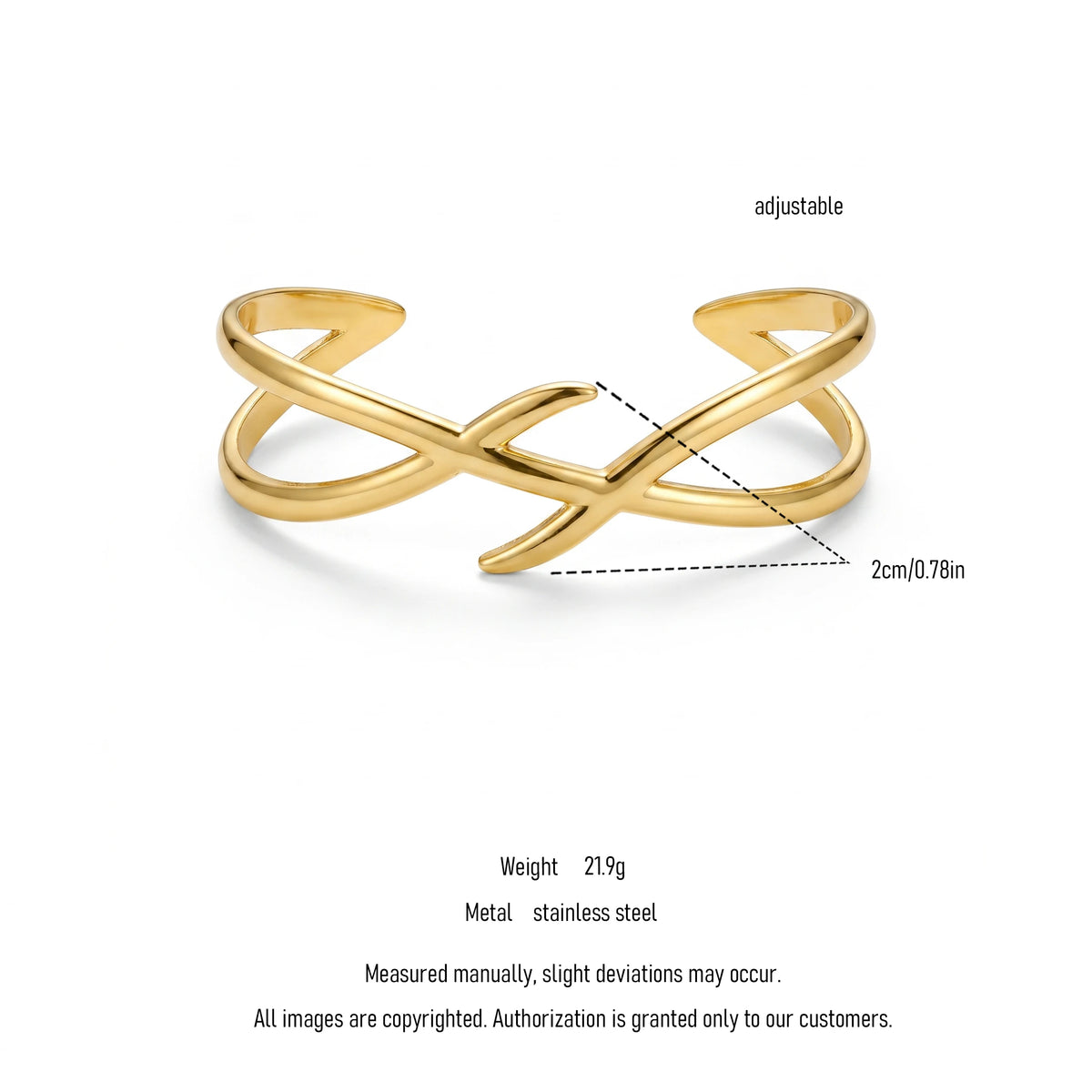 QIAOREN 12669 Minimalist  Twisted Line Open Cuff Bangle Hypoallergenic Stainless Steel Gold Bracelet Anniversary Birthday Gift