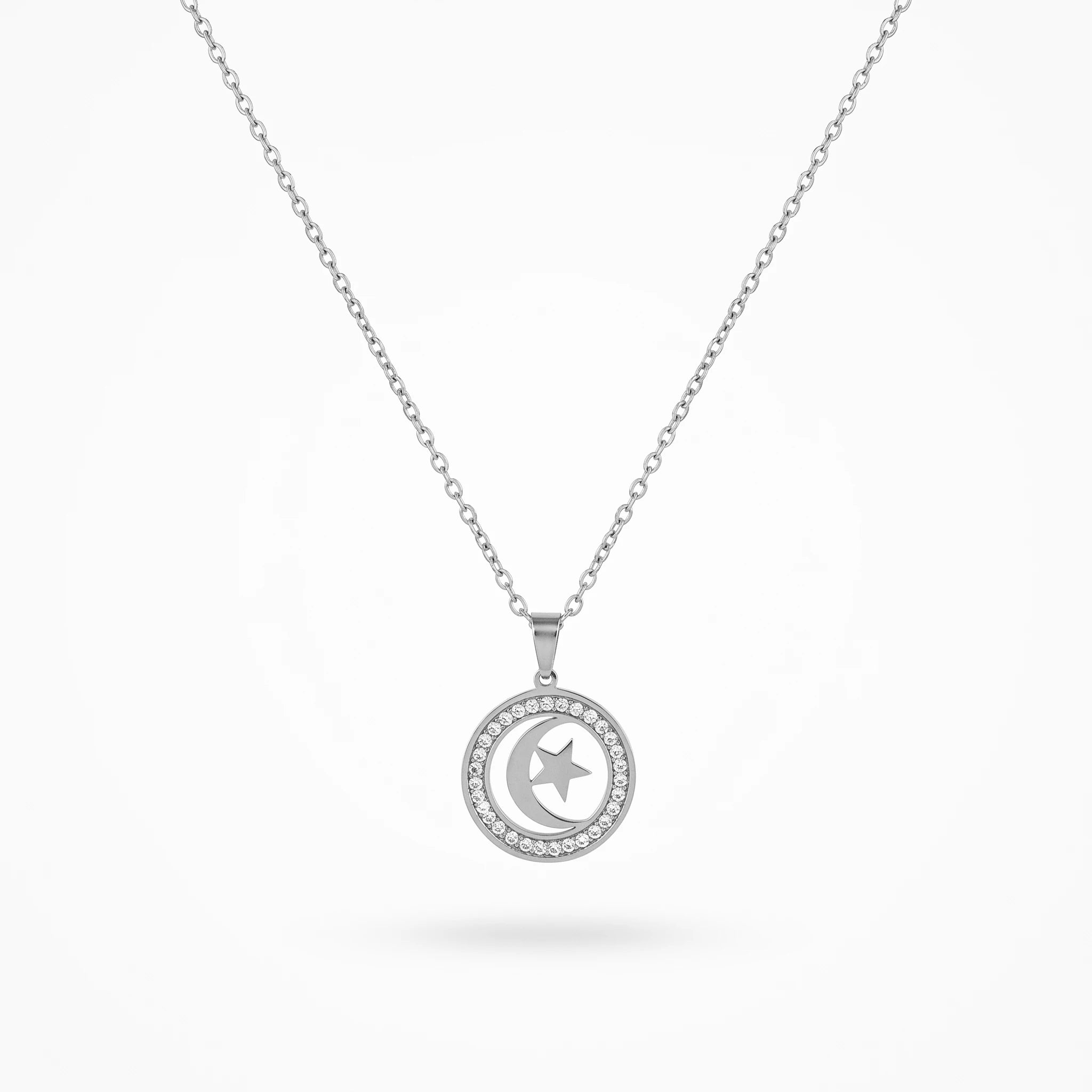 QIAOREN 10851 Trendy 18K Gold Plated Stainless Steel Link Chain Moon and Star Necklace for Unisex Party Daily Wear