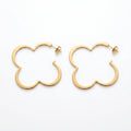 QIAOREN 10735 Gold/Silver Stainless Steel Clover Hoop Earrings, Tarnish Resistant Large Open Flower Statement Earrings